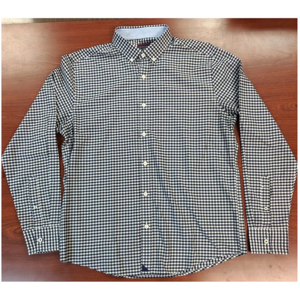 Untuckit Mens Navy and White Gingham Button Down